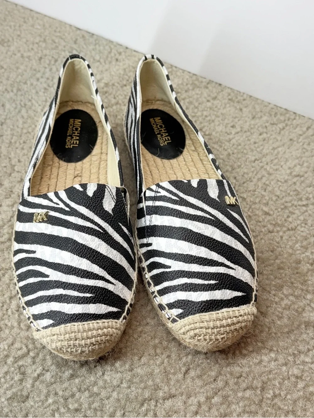Michael Kors Women's Zebra Print Espadrille Flats Black White Slip On US 5.5